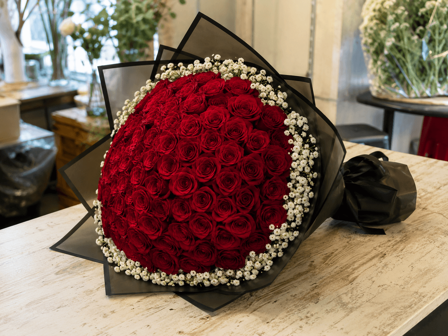 Red Roses and Gyp(baby's breath)